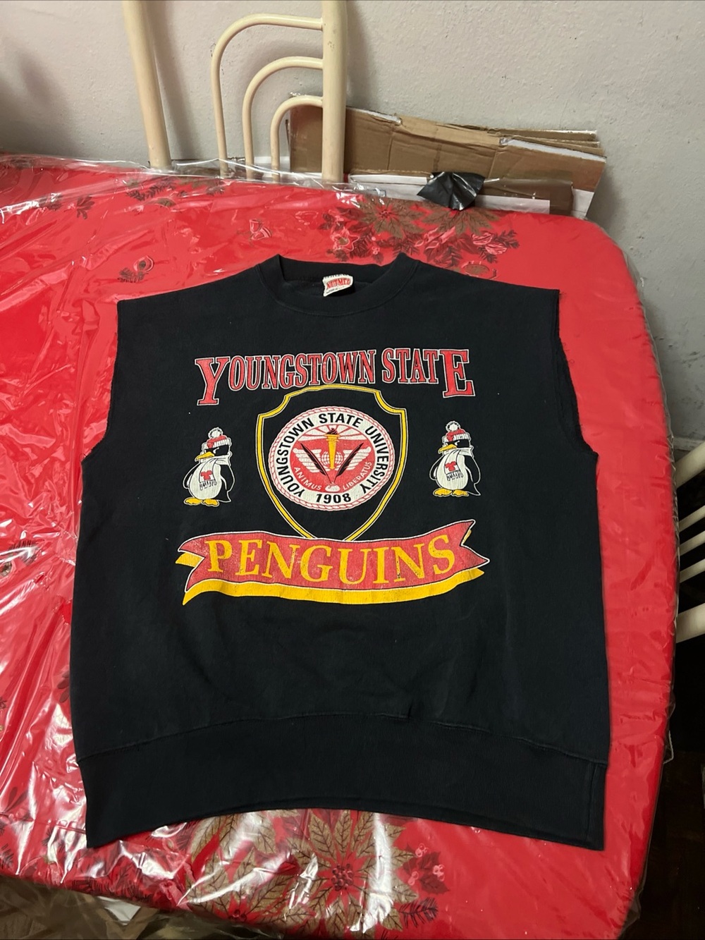 Youngstown State Penguins Black Sleeveless Crewneck Sweater Sz large
